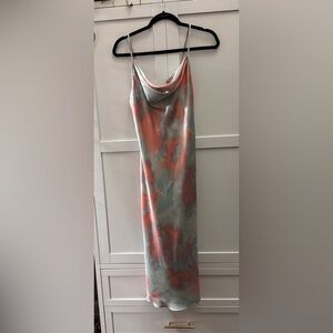 Bebe Slip Dress Med Multicolor silk dress pink and blue spaghetti strap Y2K 90’s